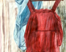 Czerwona sukienka akrylem