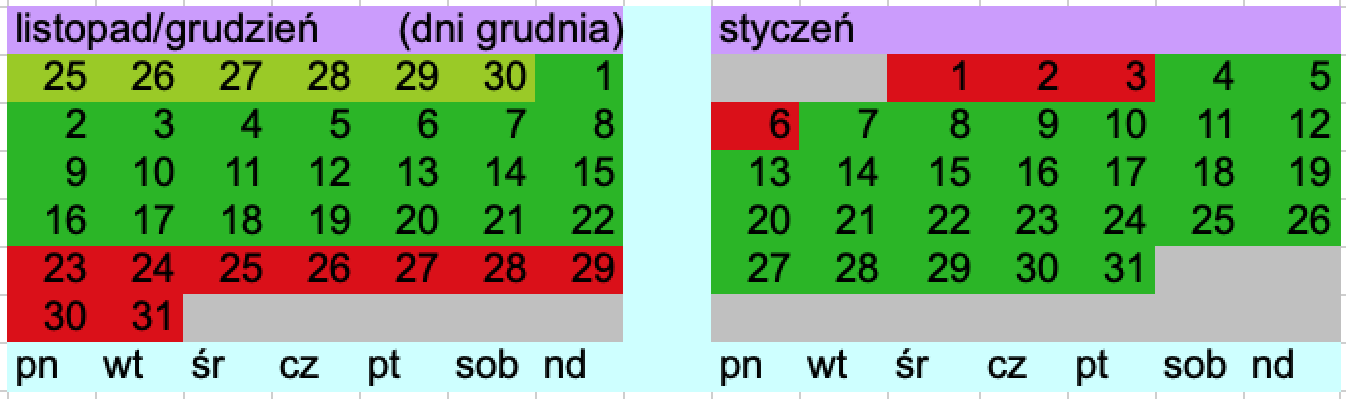 kalendarz świąteczny grudzień 2019