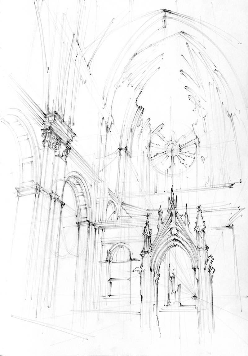 Opuszczona katedra szkic.