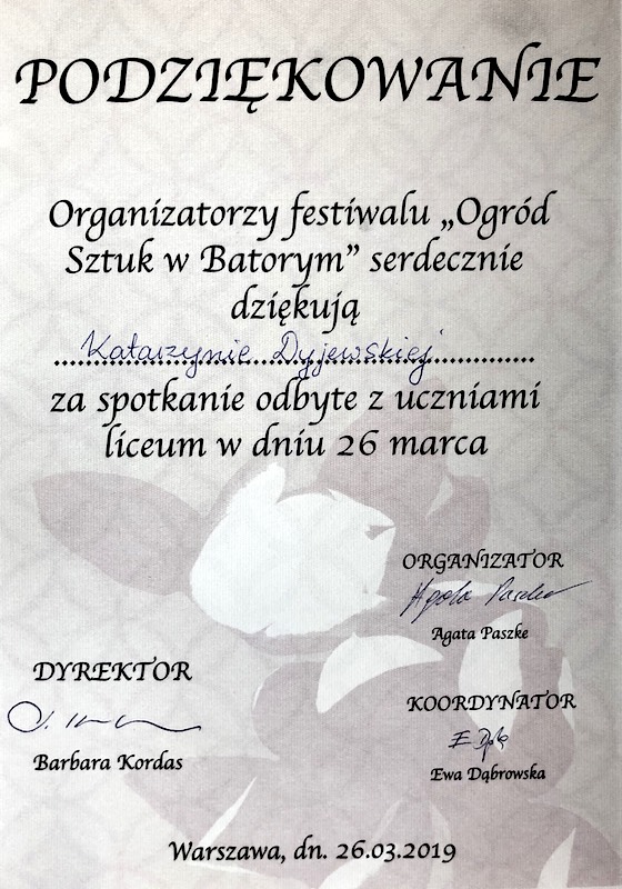 Dyplom dla Katarzyny Dyjewskiej