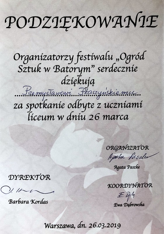 Dyplom dla Przemysława Ptaszyńskiego
