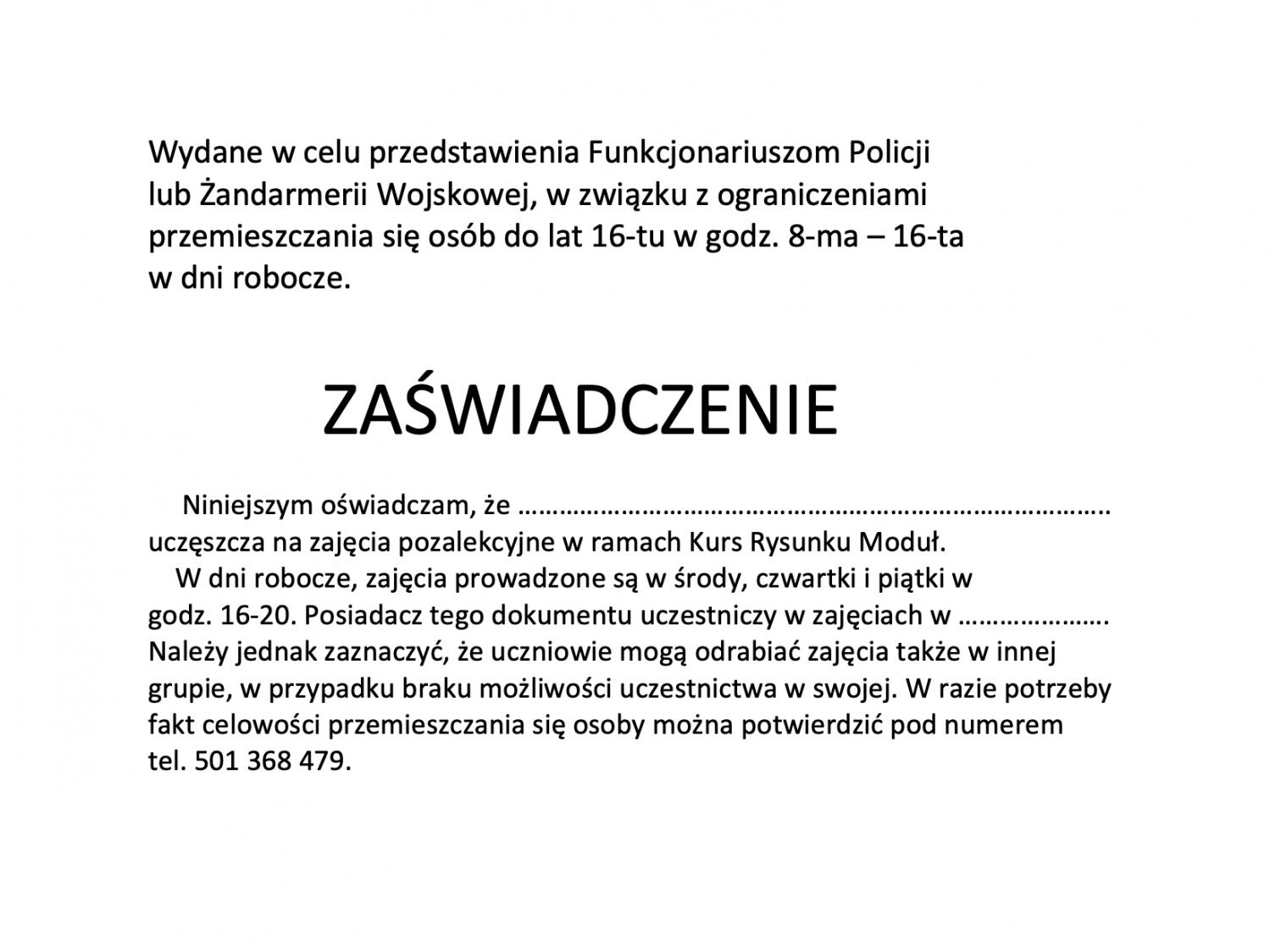 zaświadczenie o odbywaniu kursu